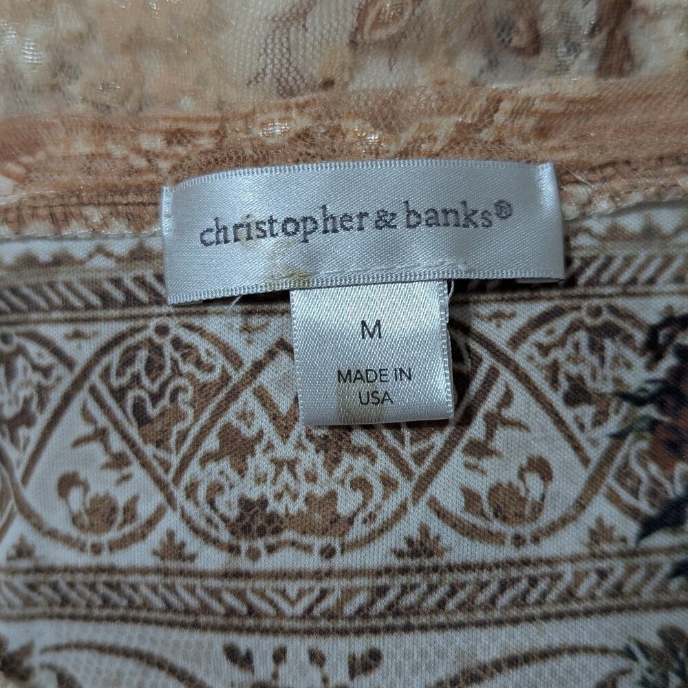 4/$20 Christopher & Banks Women's Floral Lace Blouse Size M Tan Brown whimsigoth - Picture 7 of 8